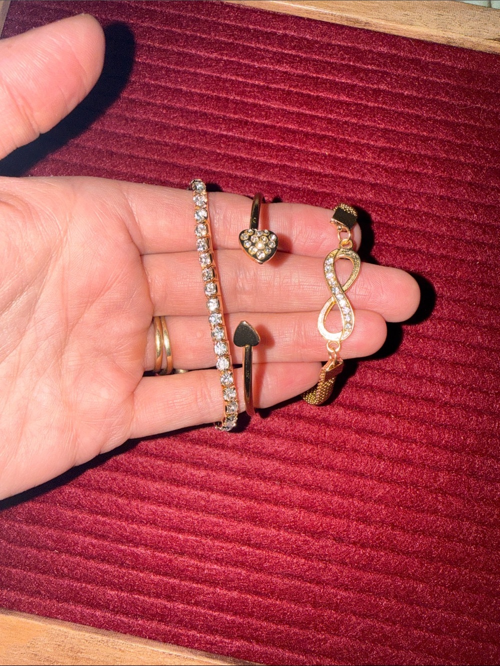 3 pieces Gold-Tone Women's Bracelet Set with Heart, Infinity & Crystal Accents